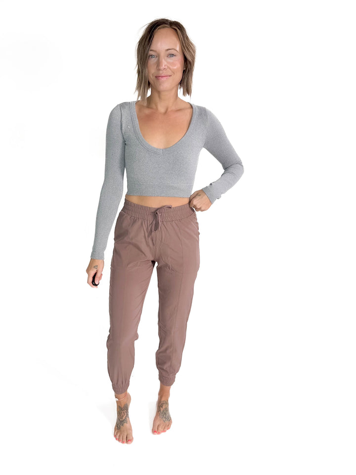 Must Have Seamless Long Sleeve Brami Top- HTHR GREY-FINAL SALE