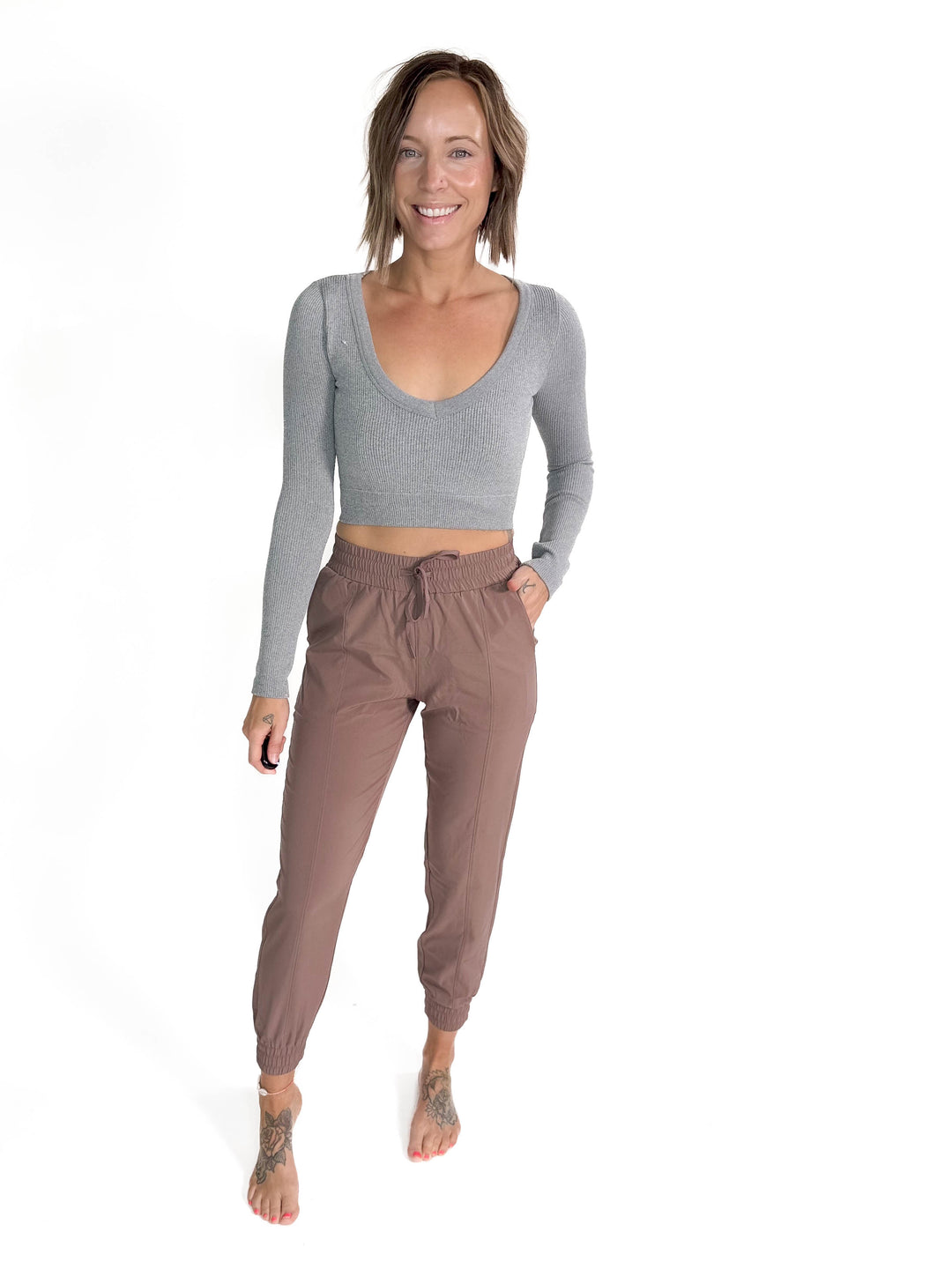 Must Have Seamless Long Sleeve Brami Top- HTHR GREY-FINAL SALE