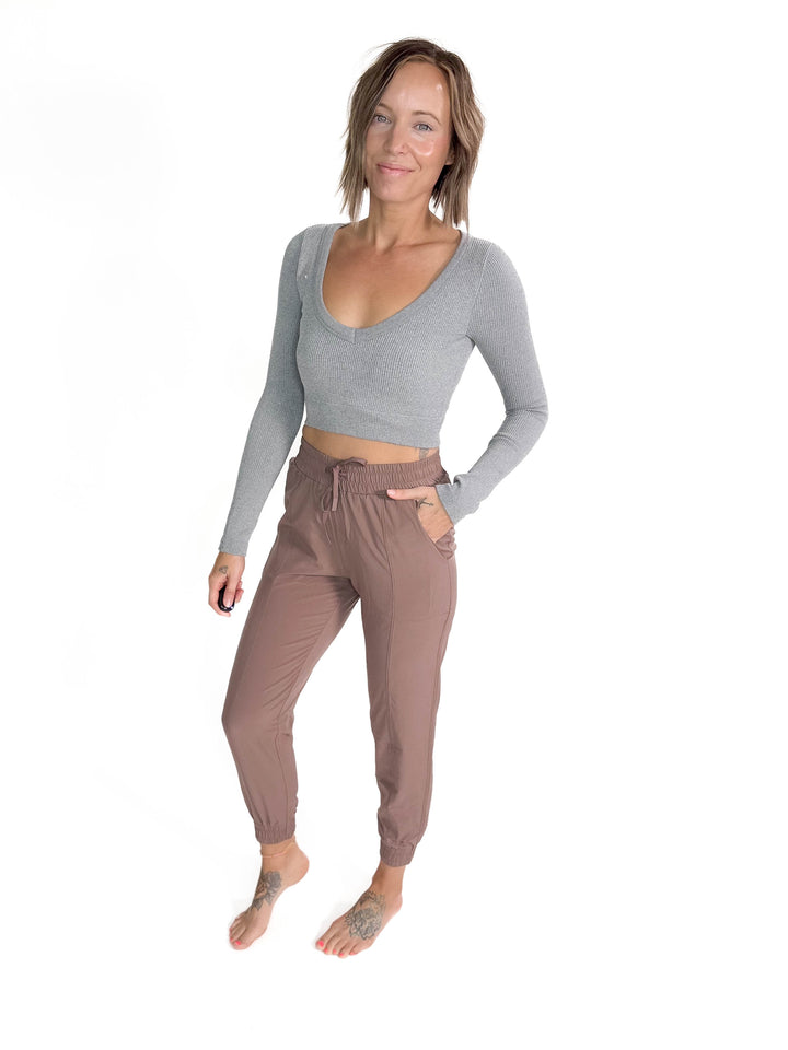Must Have Seamless Long Sleeve Brami Top- HTHR GREY-FINAL SALE