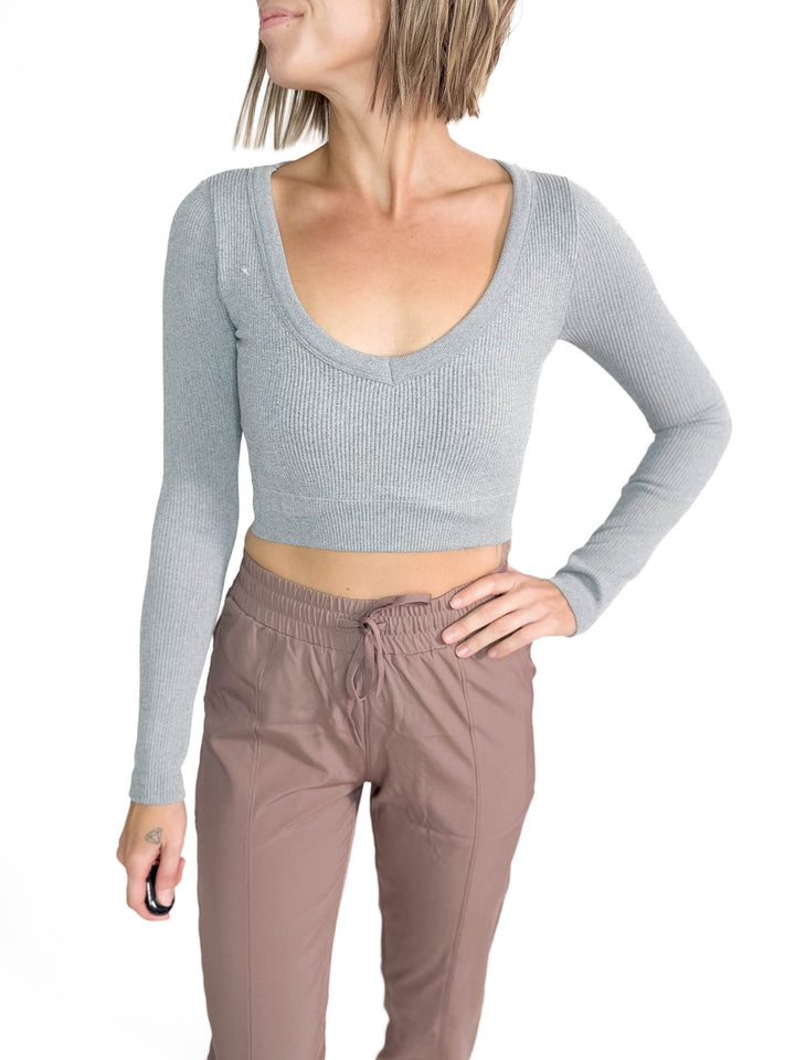 Must Have Seamless Long Sleeve Brami Top- HTHR GREY-FINAL SALE