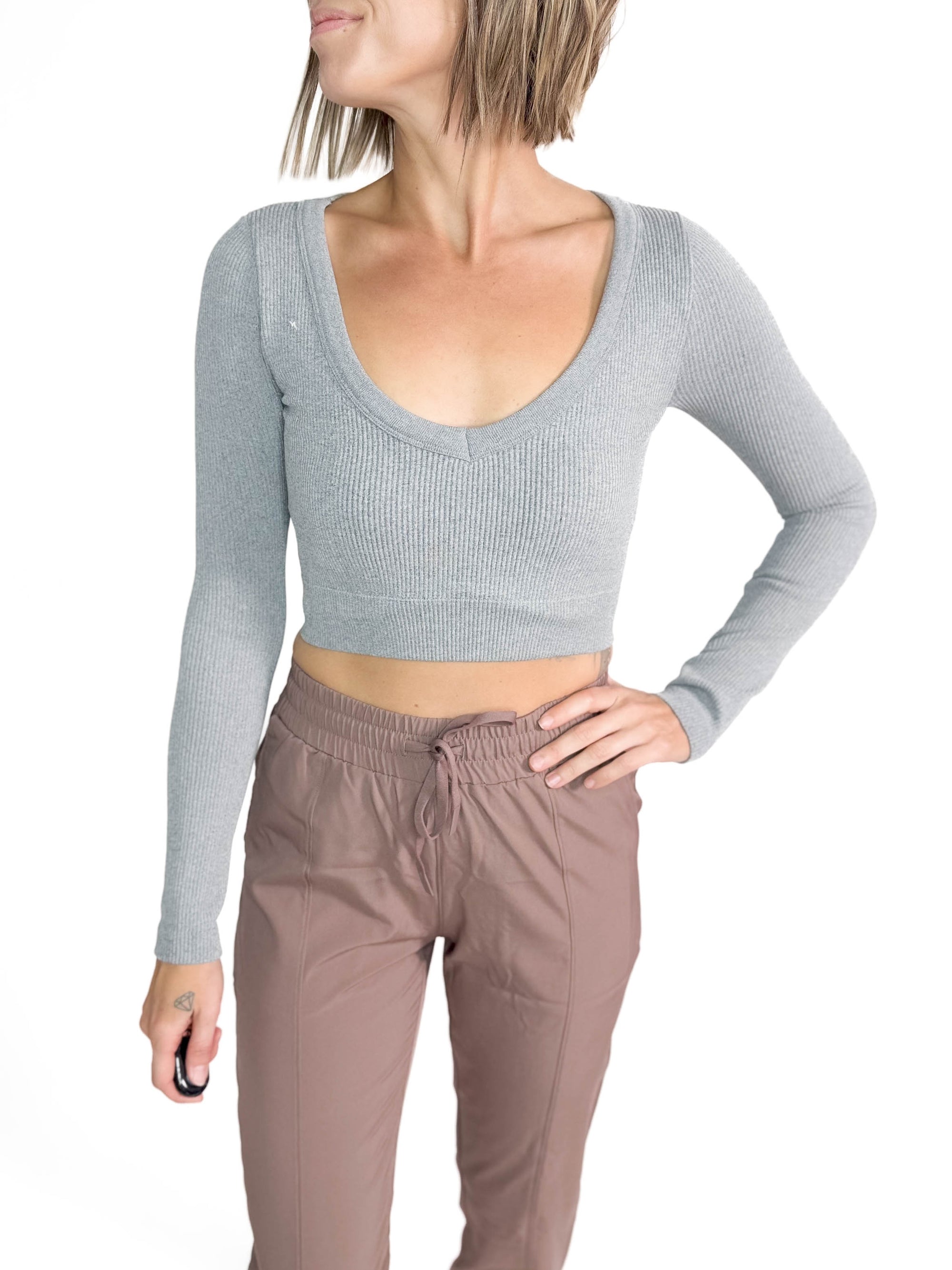 Must Have Seamless Long Sleeve Brami Top- HTHR GREY