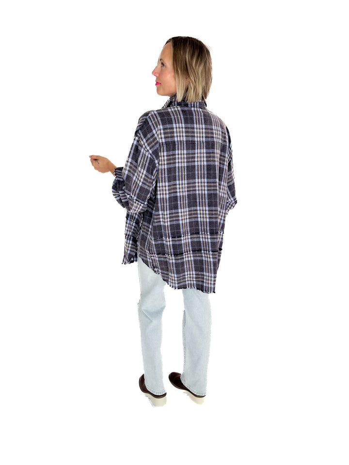Felix Oversized Plaid Button Shacket- NAVY