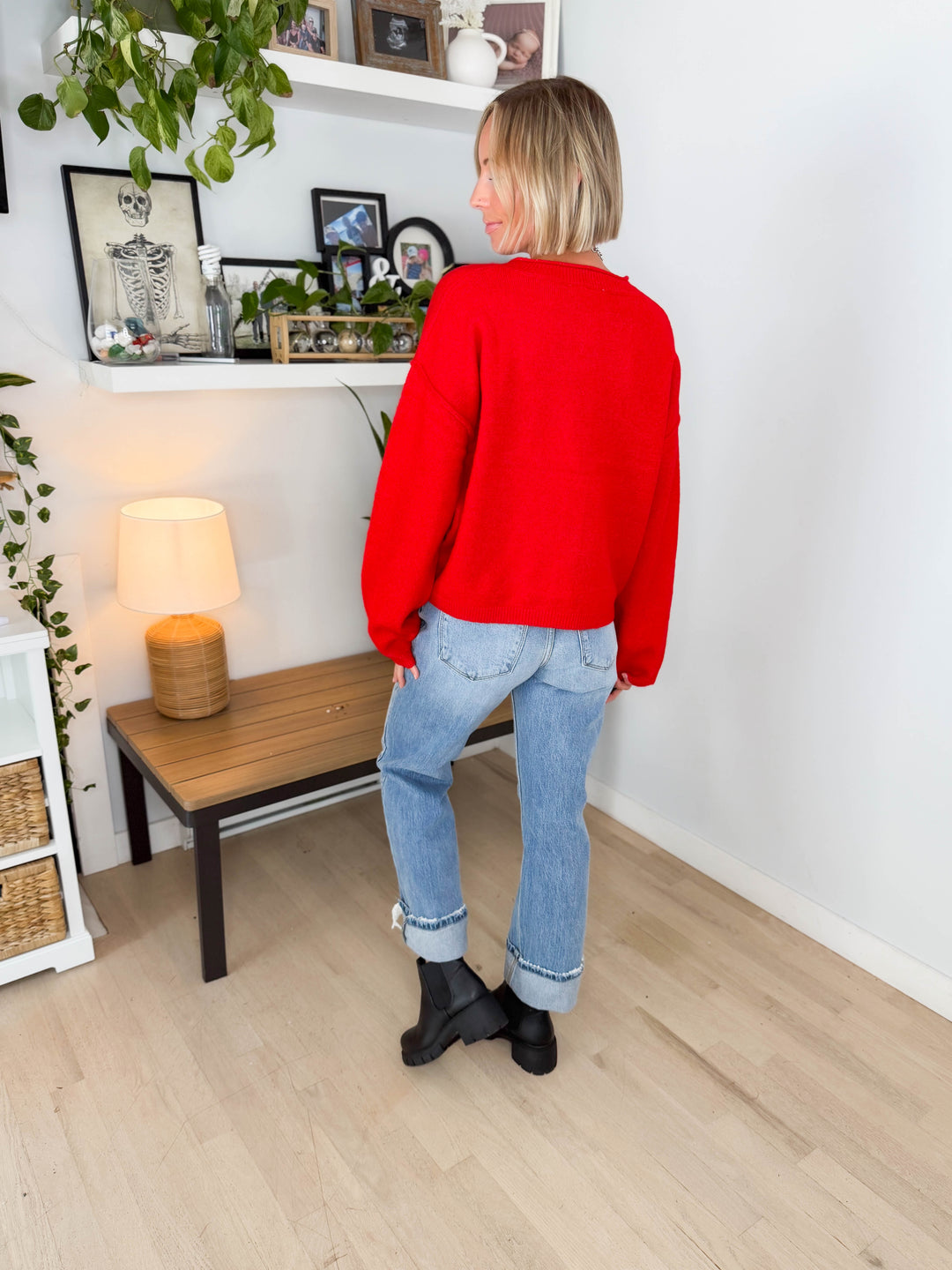 Laurel Button Down Sweater- RED