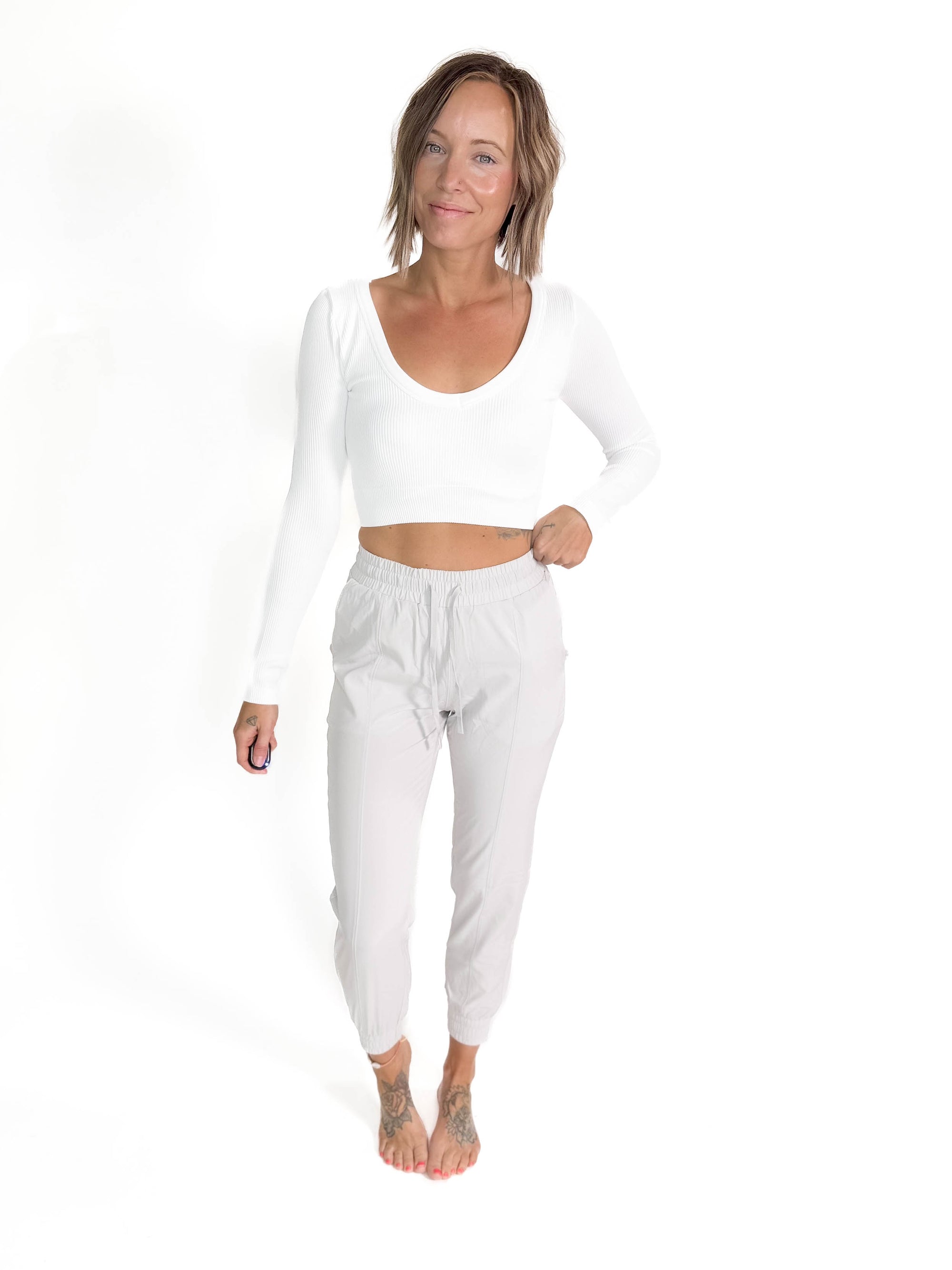 Must Have Seamless Long Sleeve Brami Top- WHITE