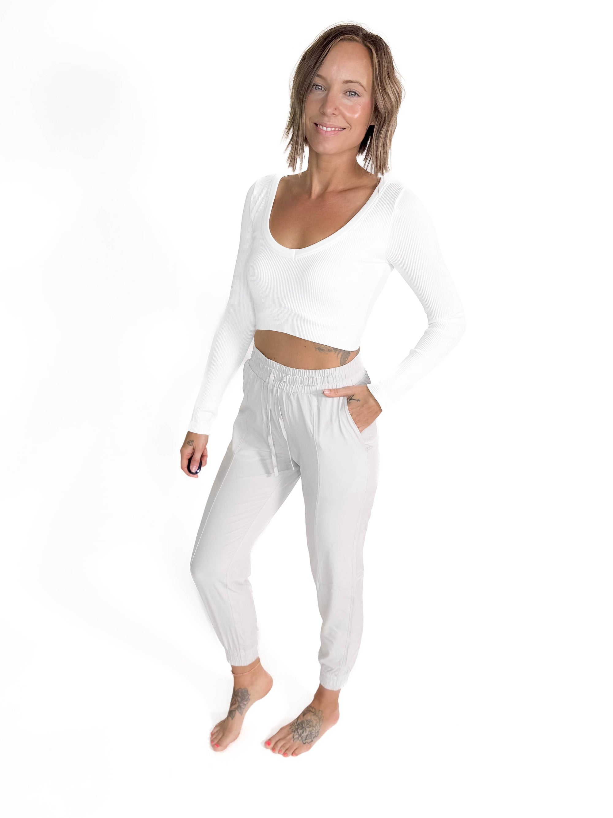 Must Have Seamless Long Sleeve Brami Top- WHITE