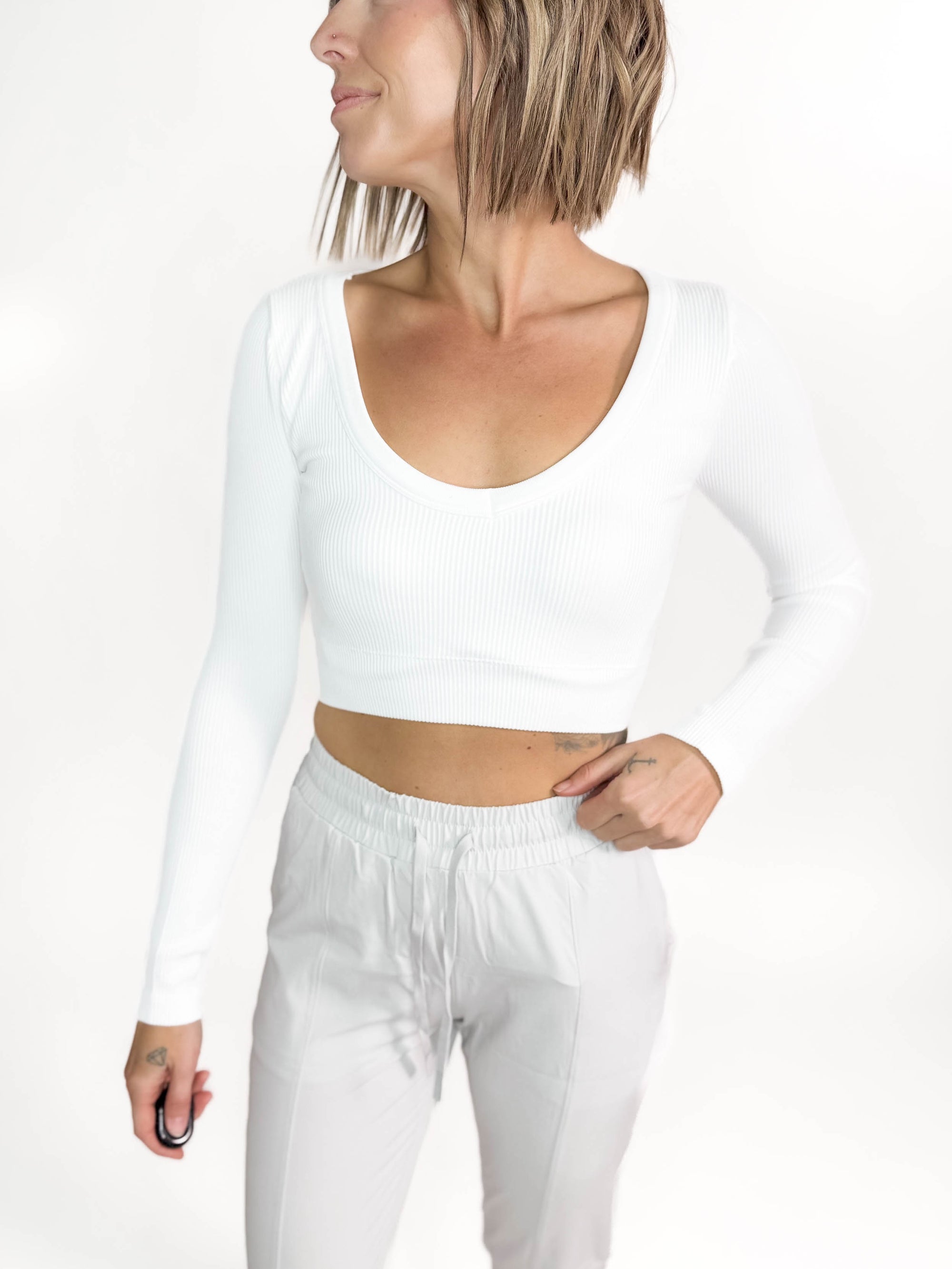 Must Have Seamless Long Sleeve Brami Top- WHITE