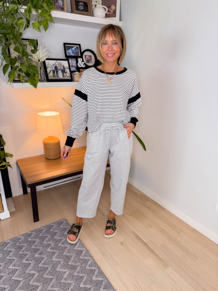 Breely Open Back Long Sleeve- BLACK STRIPE