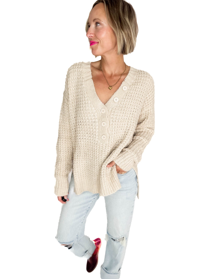 Charleen Waffle Knit Sweater- SHELL