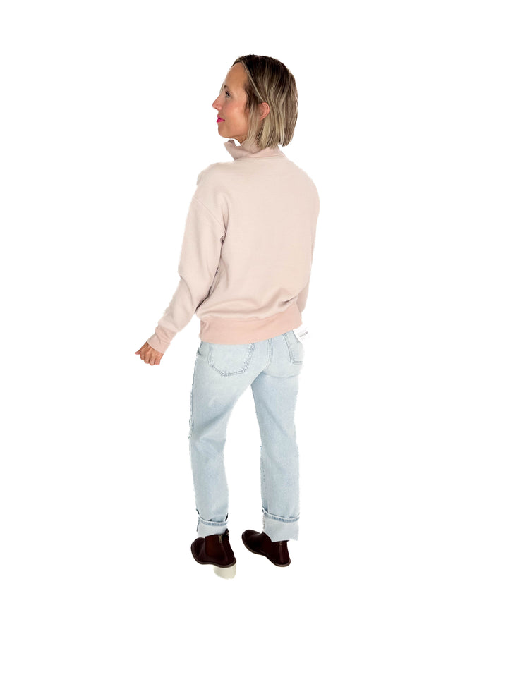 Mono B Nicola Harbor Waffle Knit Half Button Pullover- BLUSH TAUPE