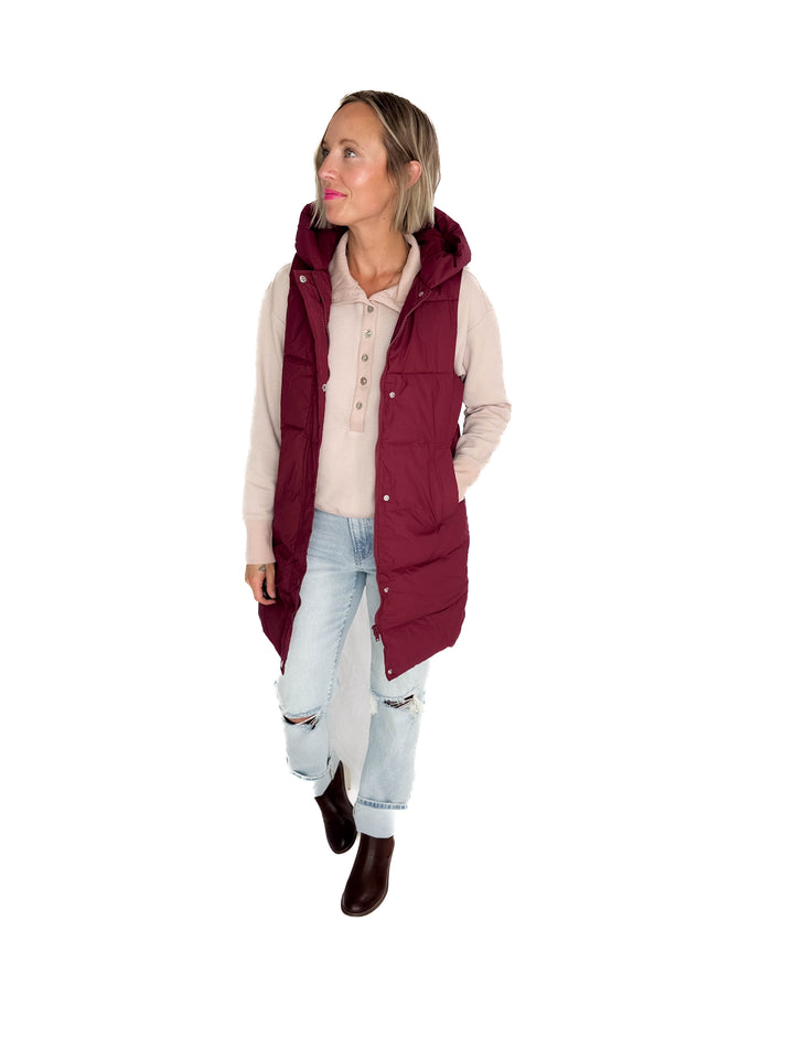 Sierra Mist Coated Longline Vest- BURGUNDY