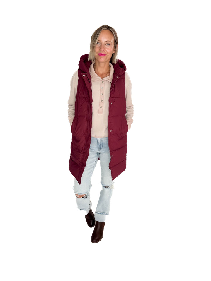 Sierra Mist Coated Longline Vest- BURGUNDY
