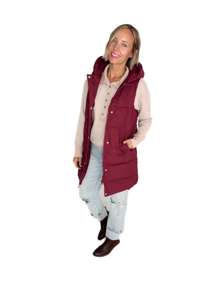 Sierra Mist Coated Longline Vest- BURGUNDY