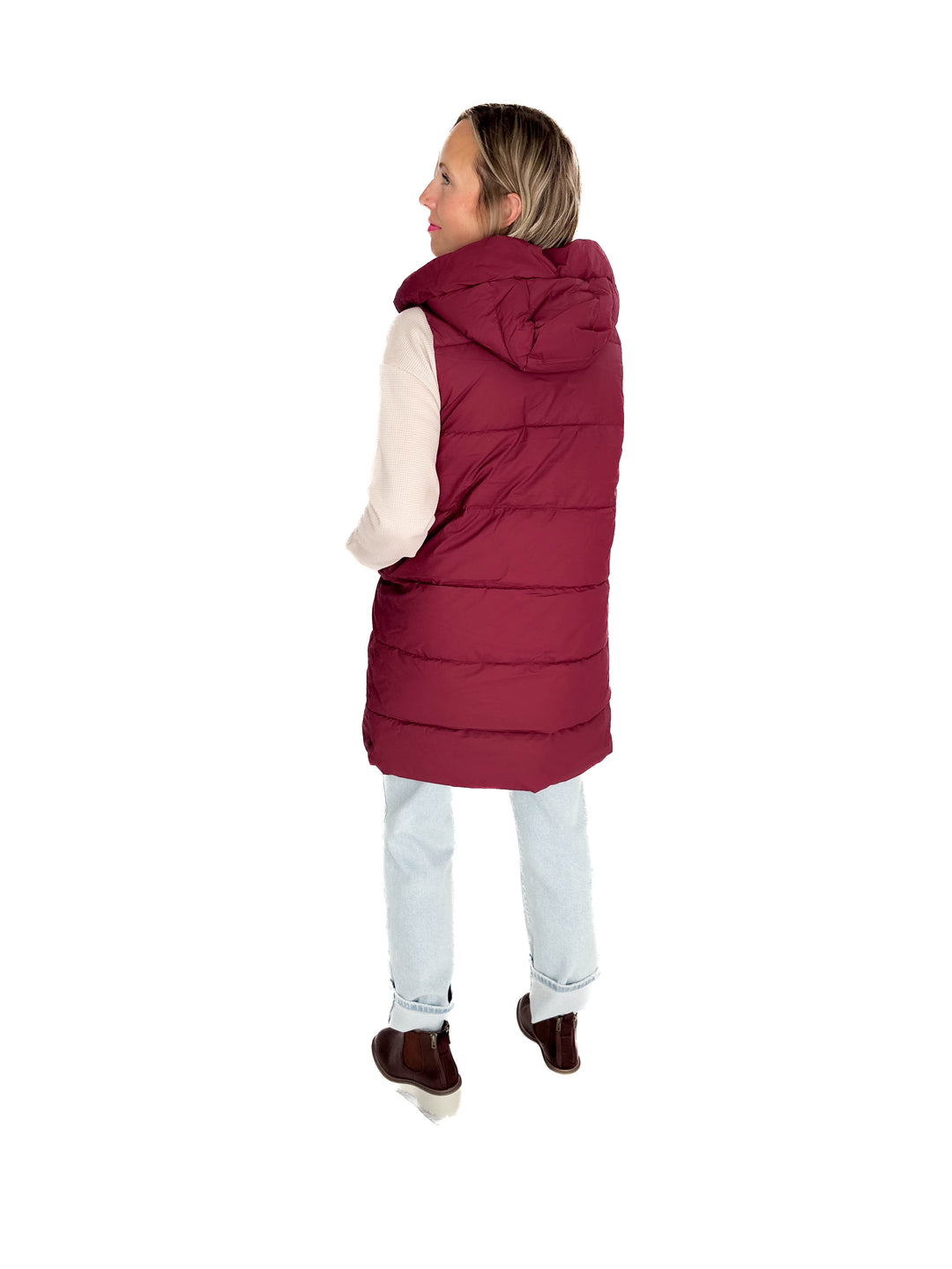 Sierra Mist Coated Longline Vest- BURGUNDY