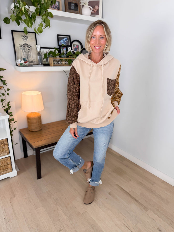 Cooper Mixed Floral Print Hoodie- NATURAL