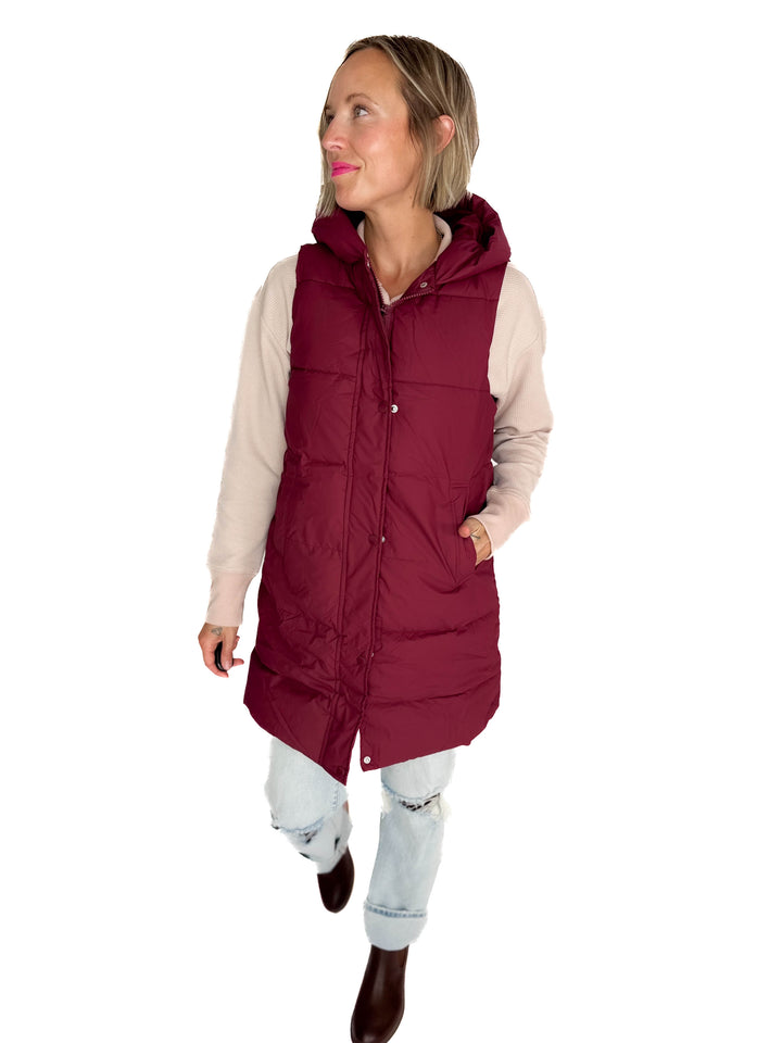 Sierra Mist Coated Longline Vest- BURGUNDY