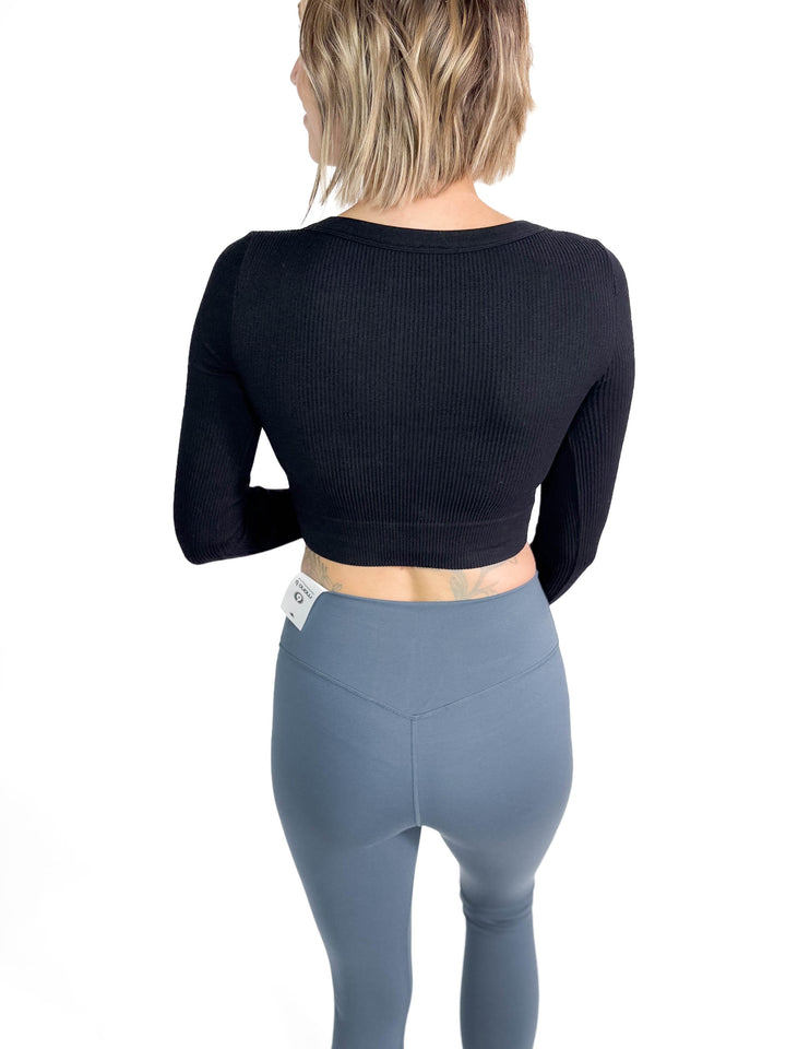 Must Have Seamless Long Sleeve Brami Top- BLACK-FINAL SALE