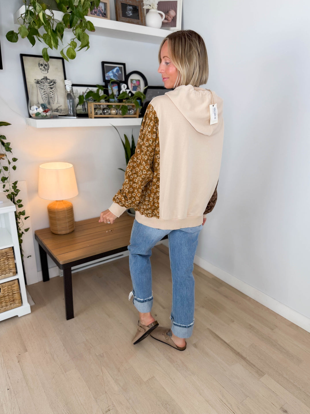 Cooper Mixed Floral Print Hoodie- NATURAL