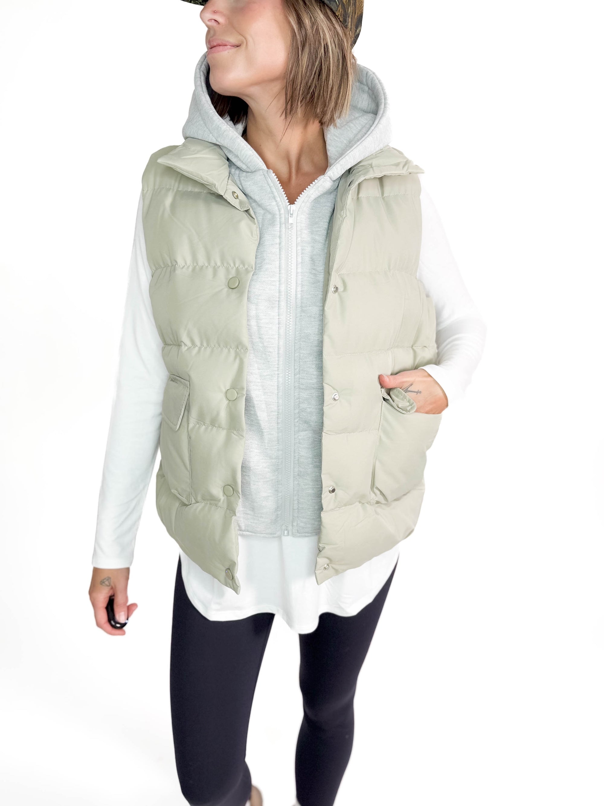 Bradlee Hoodie Vest- SAGE GREY