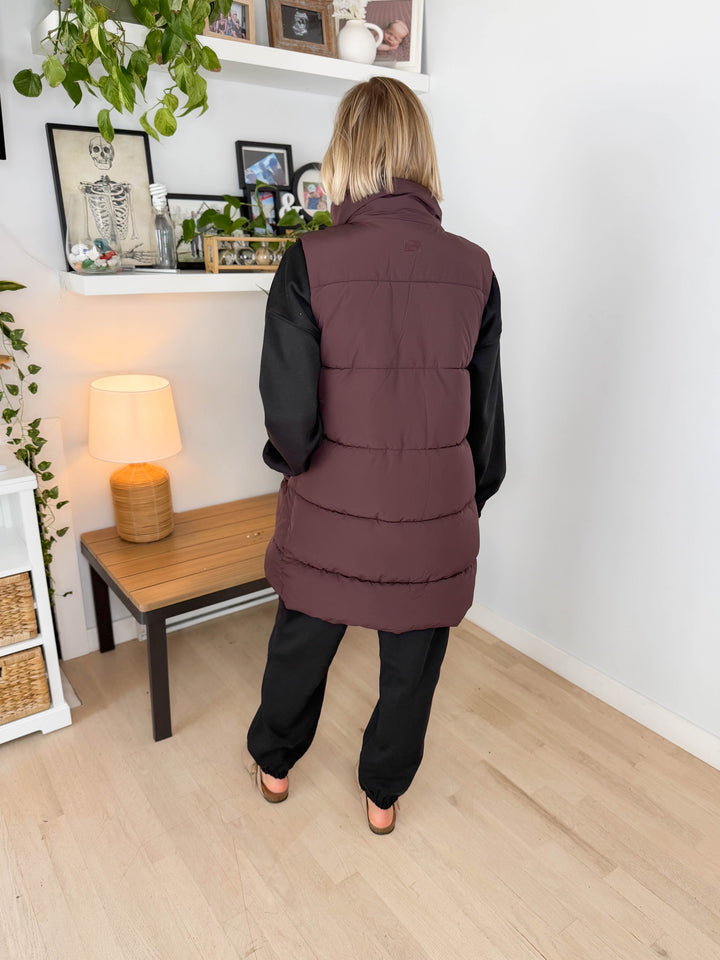 NOISY MAY Rosy Long Puffer Vest- CHOCOLATE-FINAL SALE