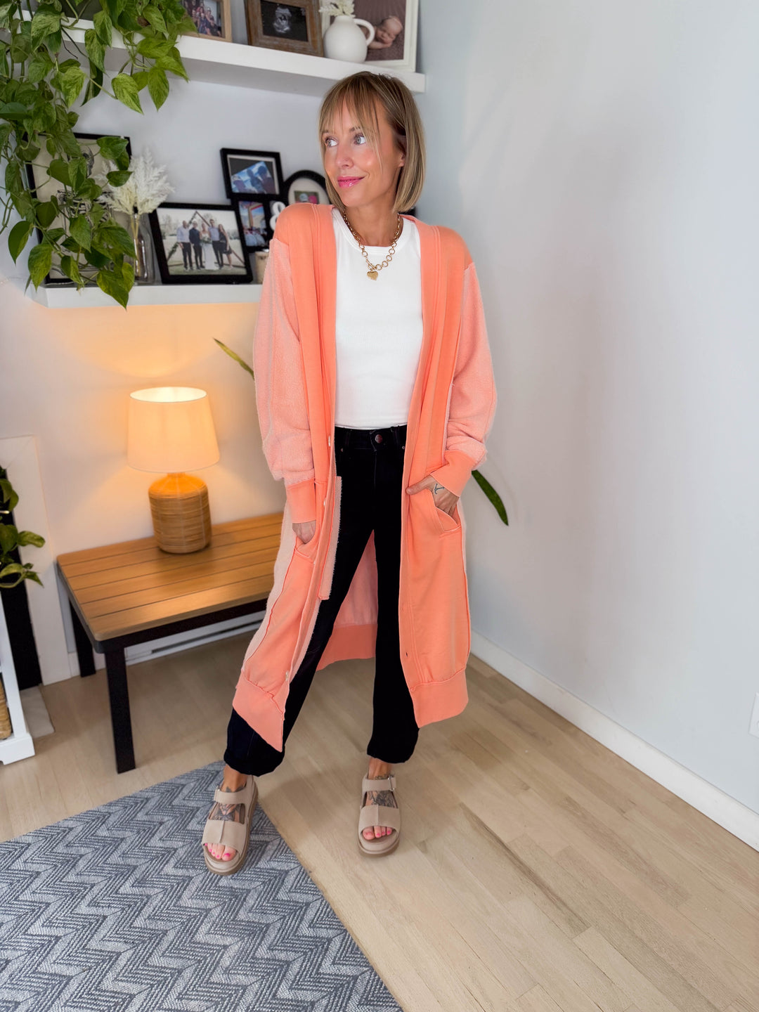 Desi Sweatshirt Cardigan- PEACH-FINAL SALE