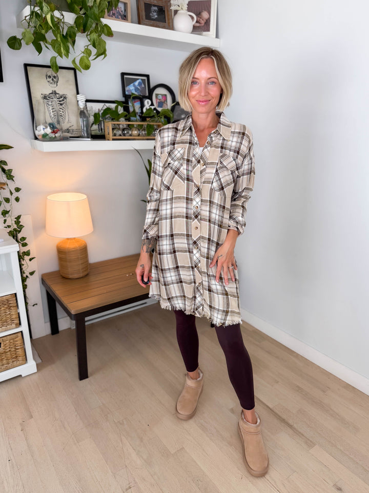 Spruce Bleached Plaid Duster- OATMEAL
