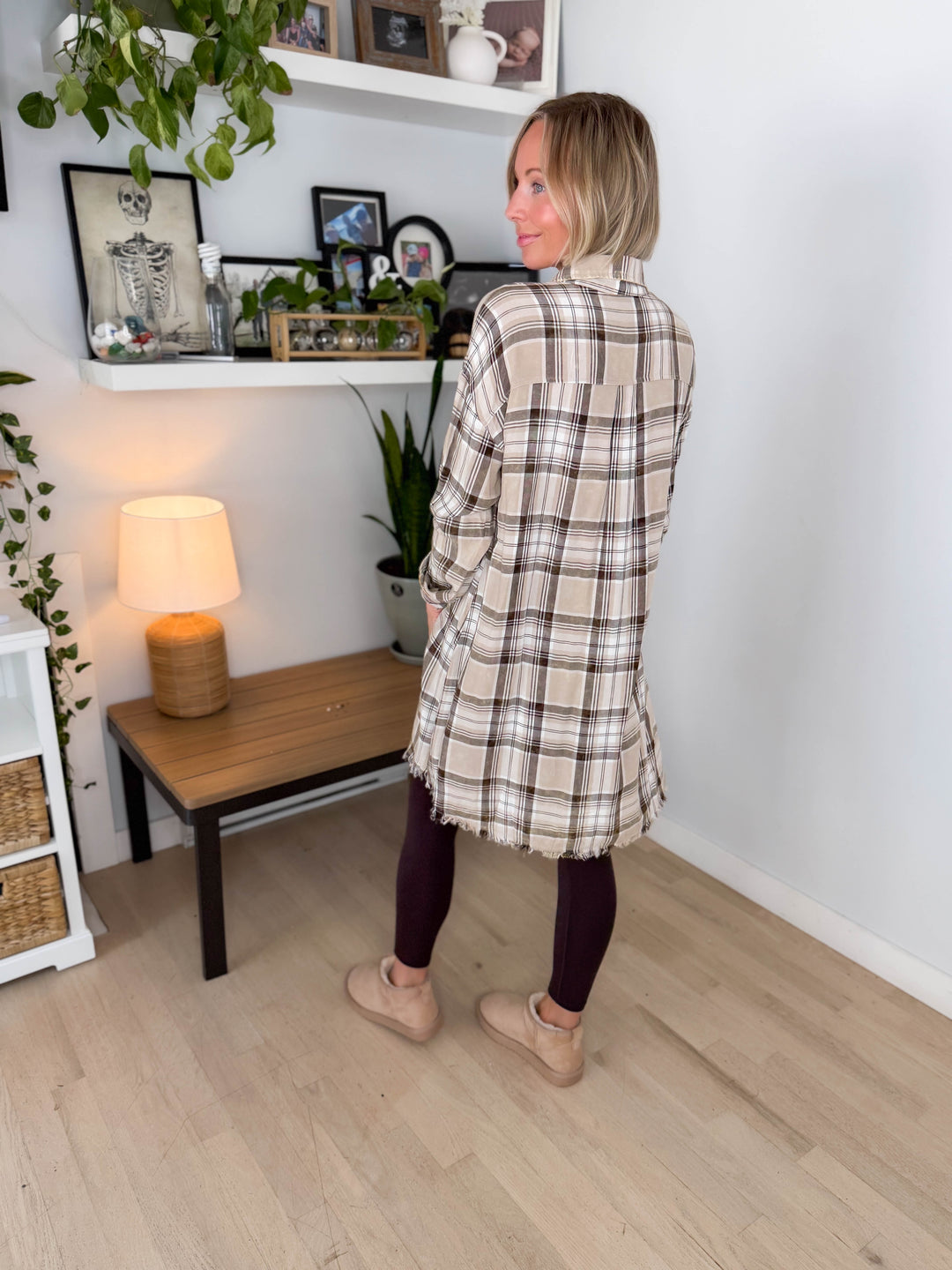 Spruce Bleached Plaid Duster- OATMEAL