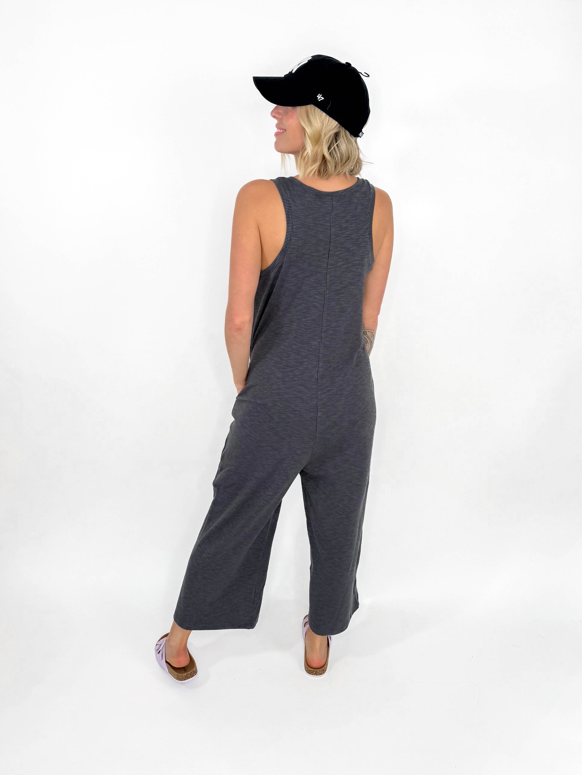Flynn Button Down Jumpsuit- CHARCOAL