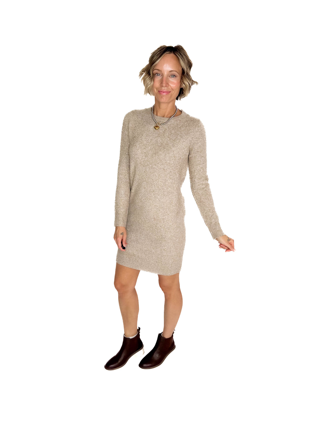 VERO MODA Doffy Sweater Dress Tunic- SEPIA MELANGE