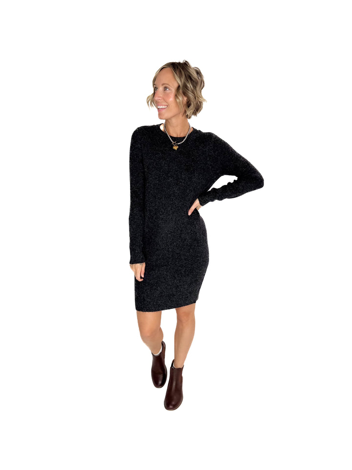 VERO MODA Doffy Sweater Dress Tunic- BLACK MELANGE
