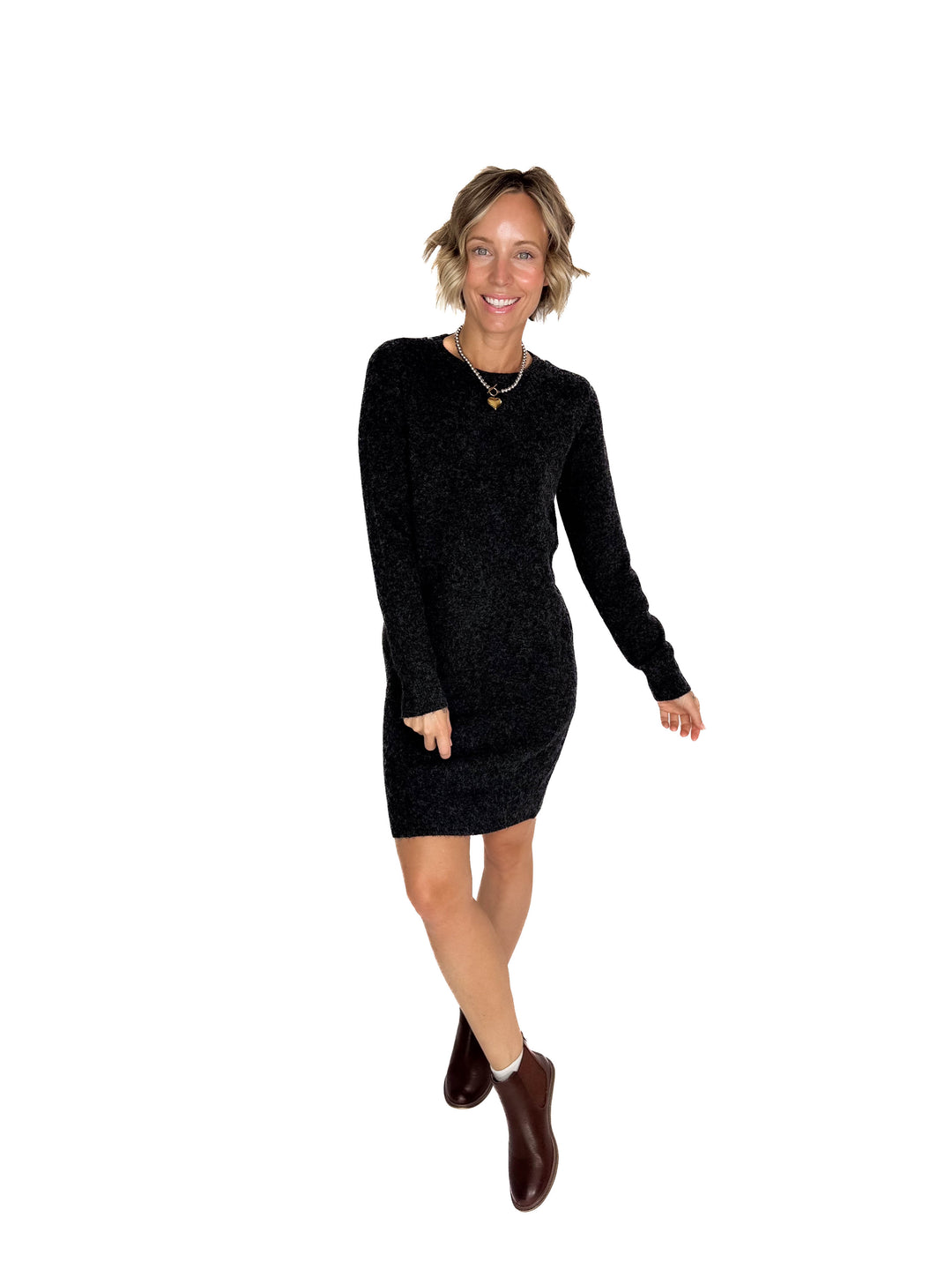 VERO MODA Doffy Sweater Dress Tunic- BLACK MELANGE