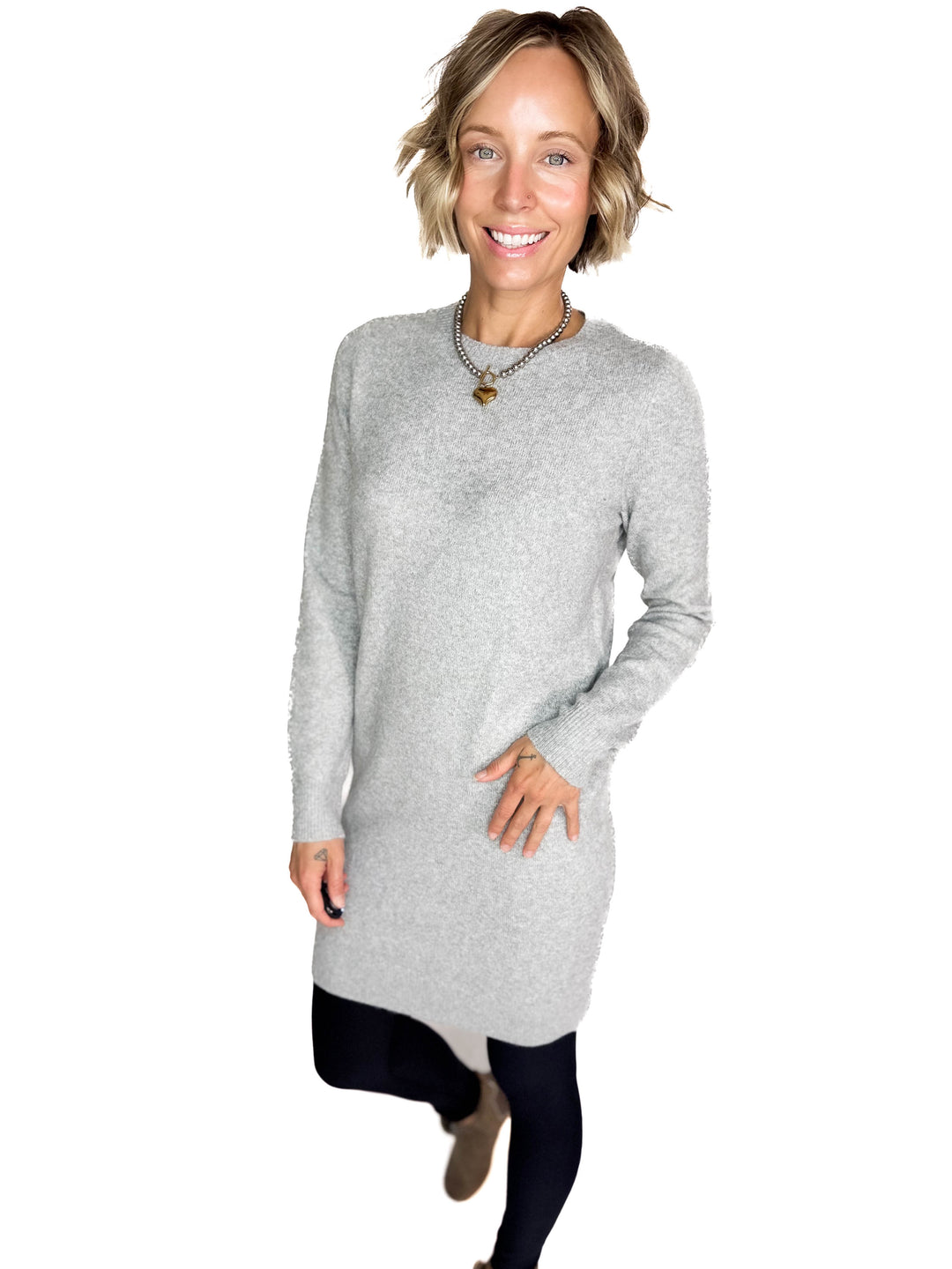 VERO MODA Doffy Sweater Dress Tunic- LT GREY MELANGE
