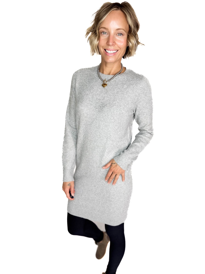 VERO MODA Doffy Sweater Dress Tunic- LT GREY MELANGE