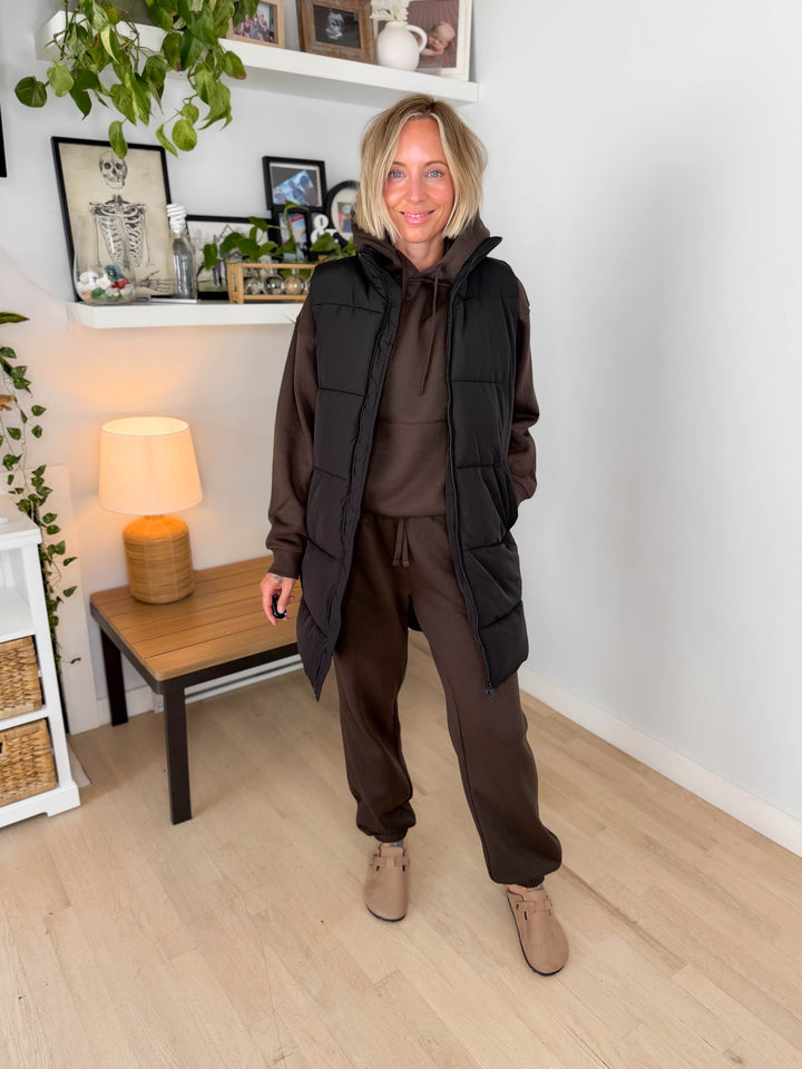 NOISY MAY Rosy Long Puffer Vest- BLACK-FINAL SALE