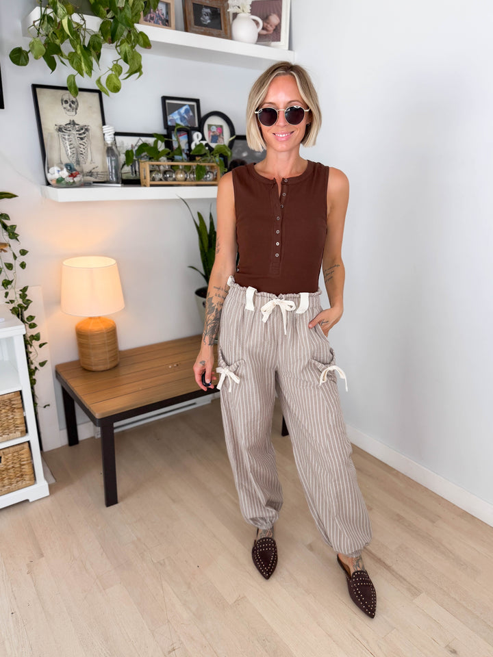 Rosaline Gauze Harem Pant- TAUPE/WHITE