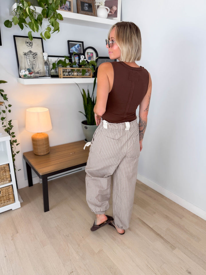 Rosaline Gauze Harem Pant- TAUPE/WHITE