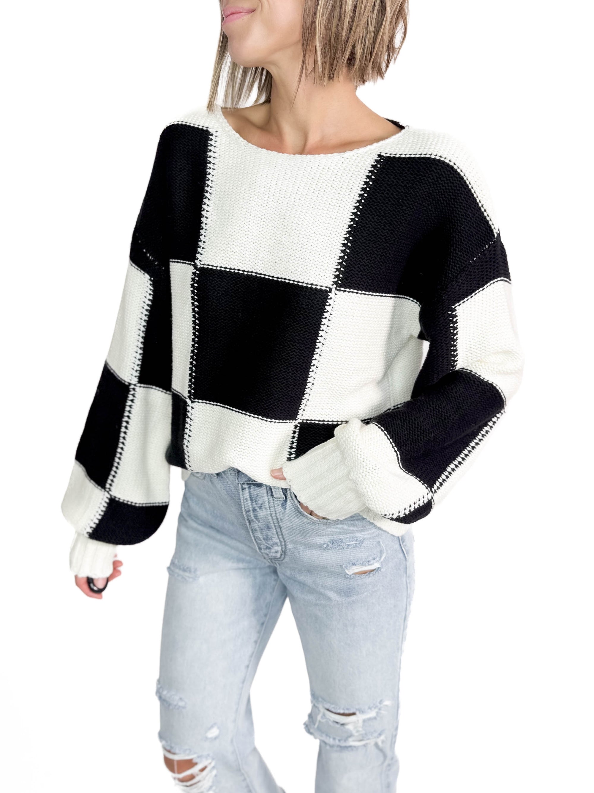 Catcher Checker Print Sweater- BLACK