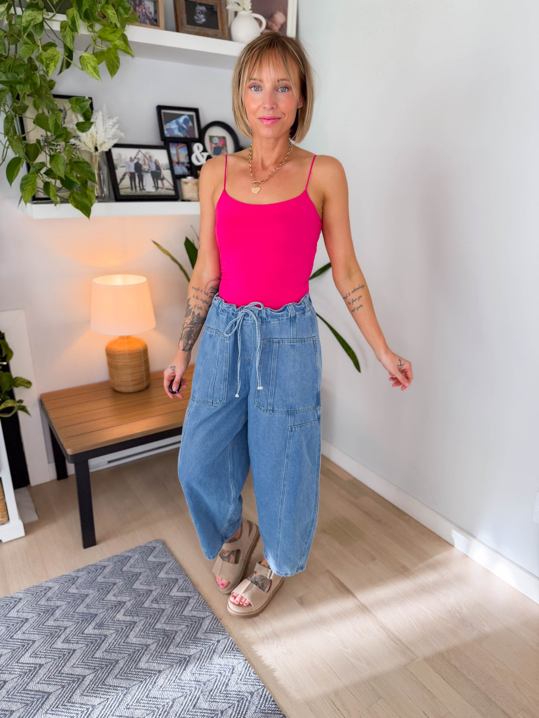 Deana Drawstring Barrel Pants- LIGHT DENIM
