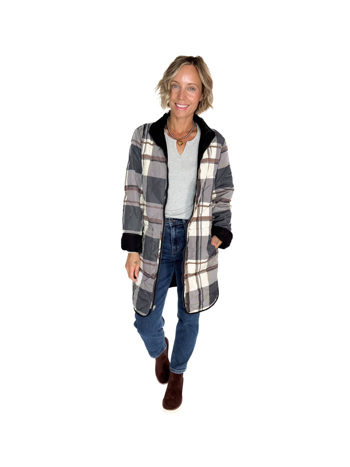 THREAD & SUPPLY Nixie Quilted Reversible Jacket- BLACK/PLAID