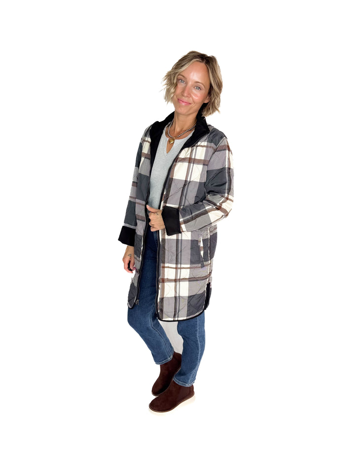THREAD & SUPPLY Nixie Quilted Reversible Jacket- BLACK/PLAID