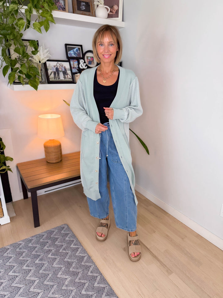 Desi Sweatshirt Cardigan- SAGE GREEN-FINAL SALE