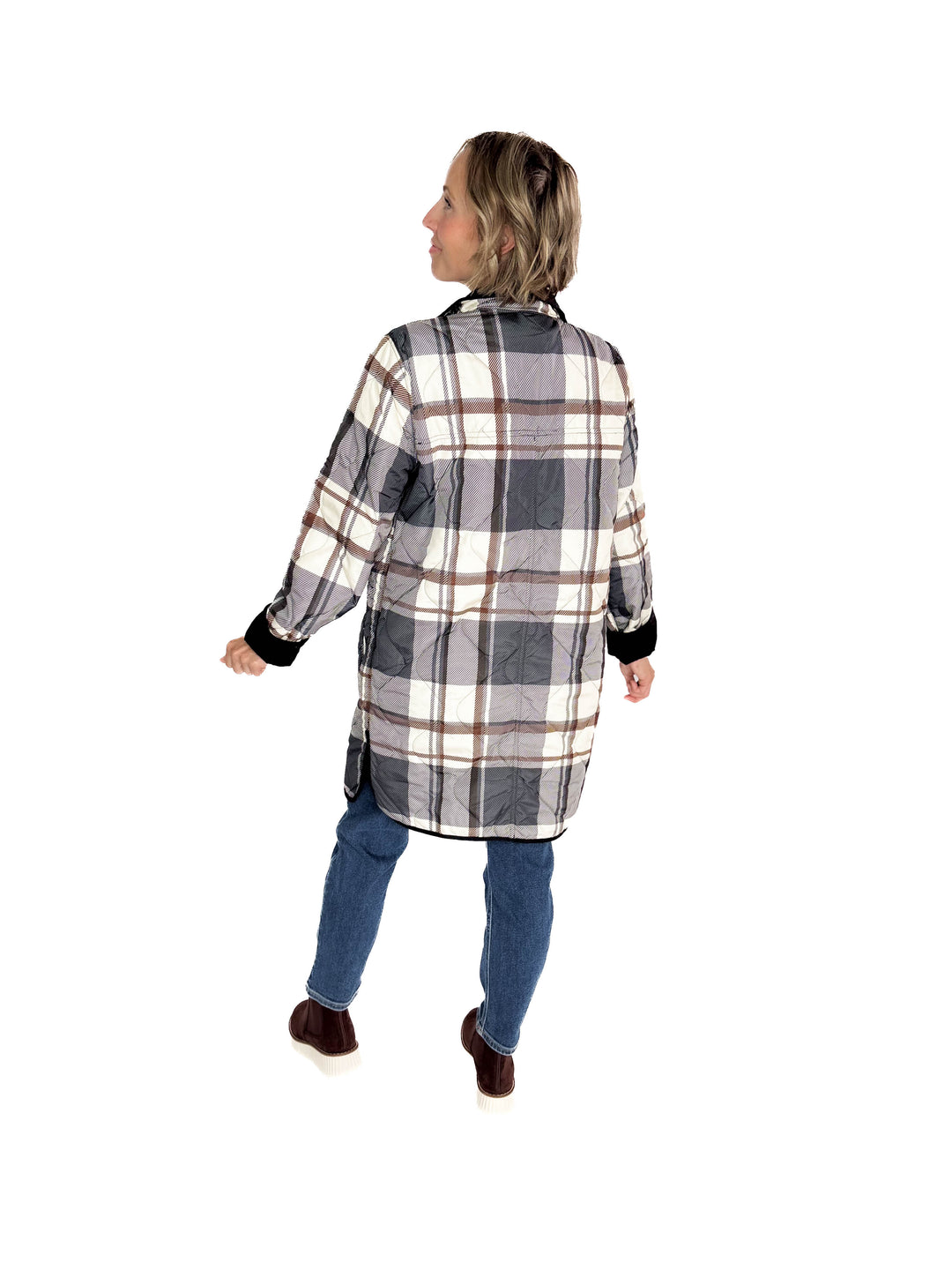 THREAD & SUPPLY Nixie Quilted Reversible Jacket- BLACK/PLAID