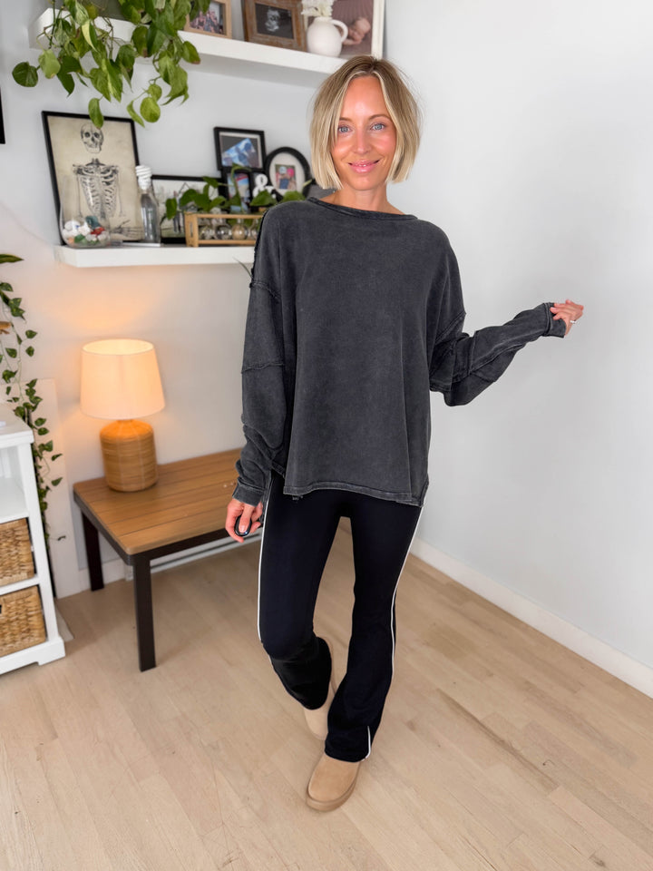 Mono B Jacey Classic Cotton Pullover- BLACK