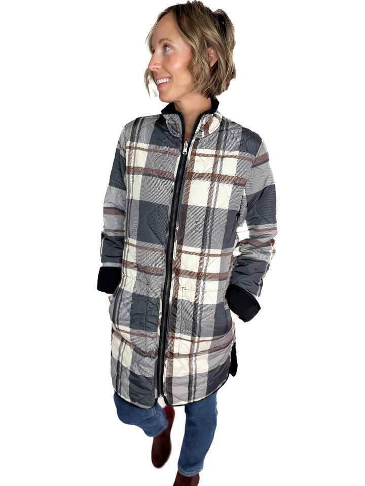 THREAD & SUPPLY Nixie Quilted Reversible Jacket- BLACK/PLAID