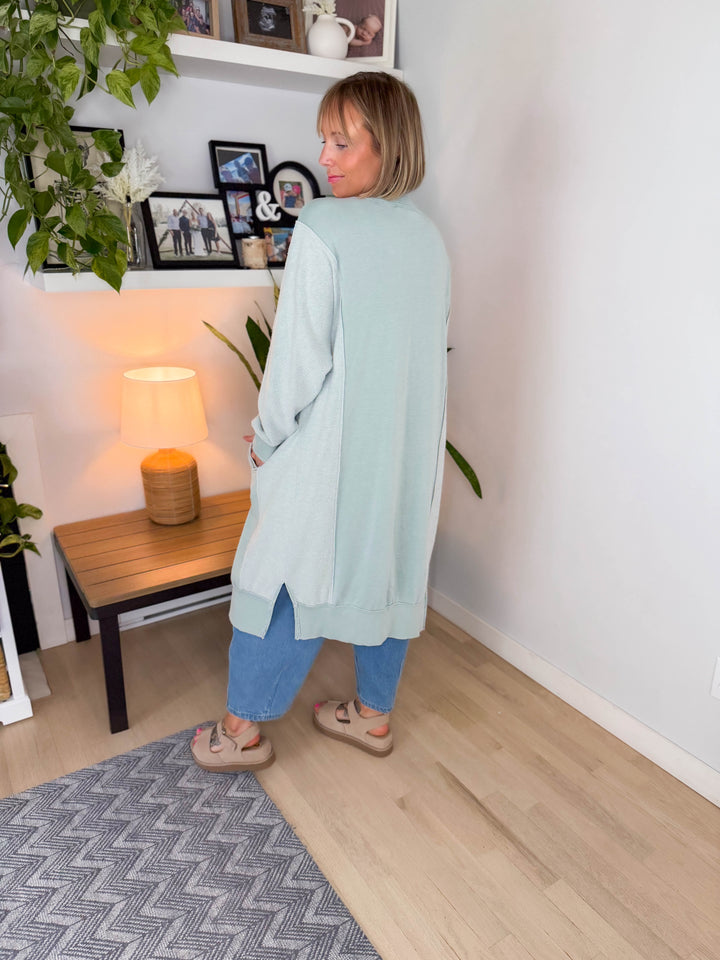 Desi Sweatshirt Cardigan- SAGE GREEN-FINAL SALE