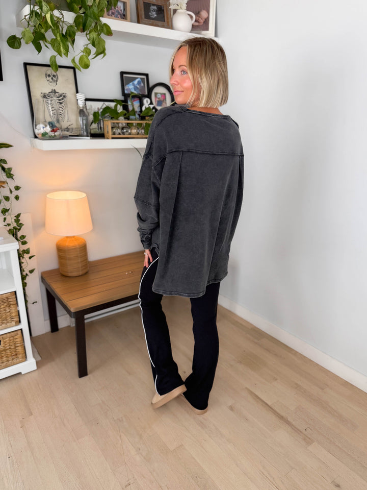 Mono B Jacey Classic Cotton Pullover- BLACK
