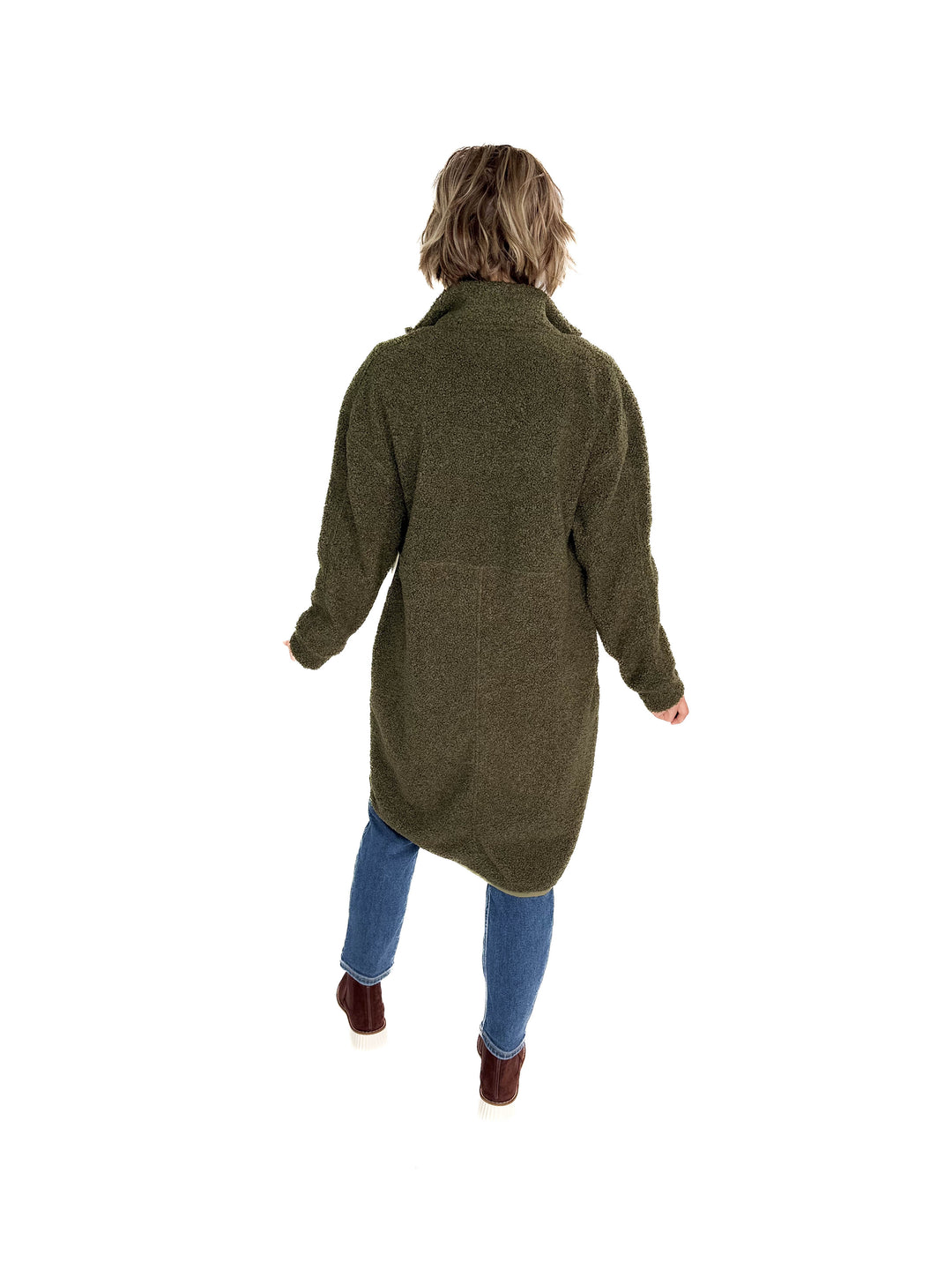 Cori Boucle Longline Coat- OLIVE