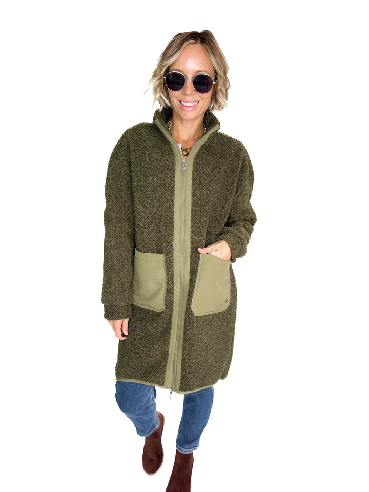Cori Boucle Longline Coat- OLIVE