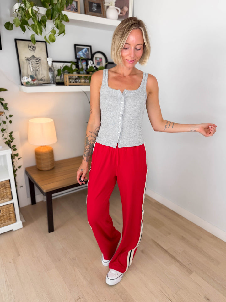 Cadence Butter Side Stripe Pant- TRUE RED
