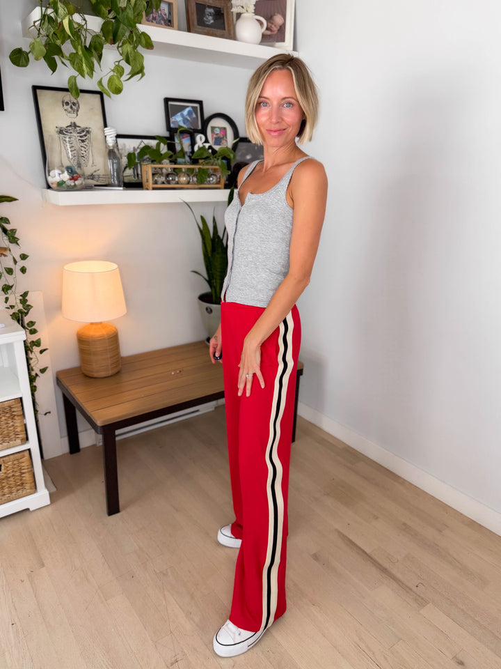 Cadence Butter Side Stripe Pant- TRUE RED