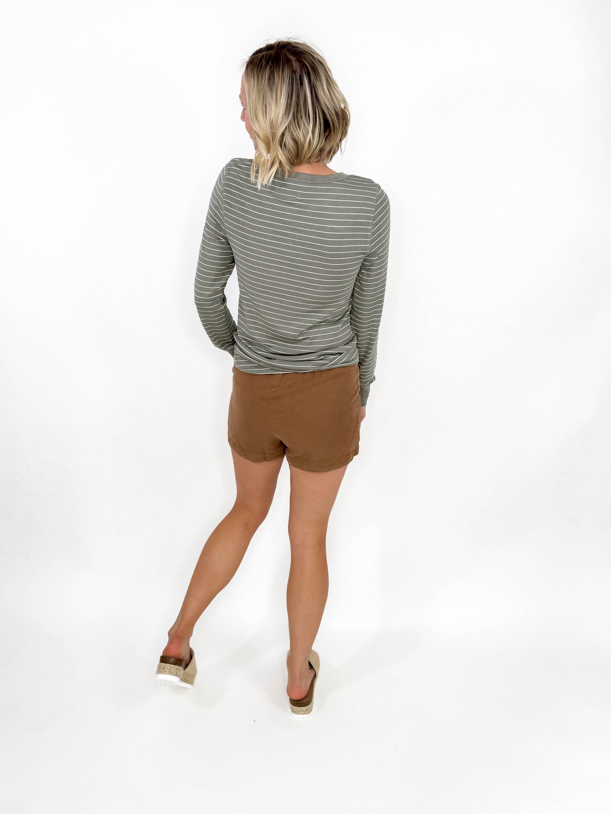 Stacy Long Sleeve- OLIVE/WHITE
